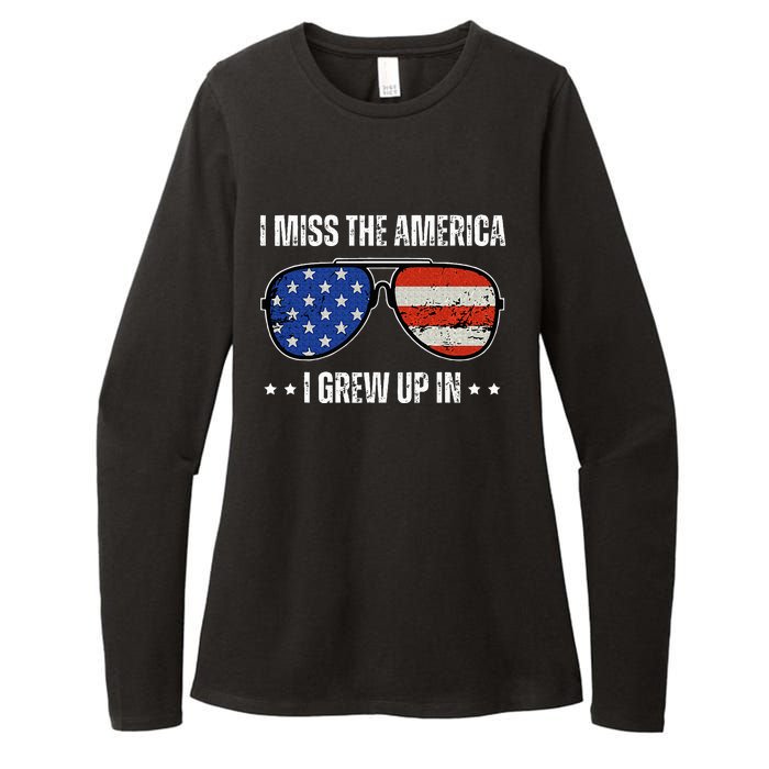 Vintage I Miss The America I Grew Up In Usa Flag Sunglasses Womens CVC Long Sleeve Shirt