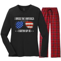 Vintage I Miss The America I Grew Up In Usa Flag Sunglasses Women's Long Sleeve Flannel Pajama Set 