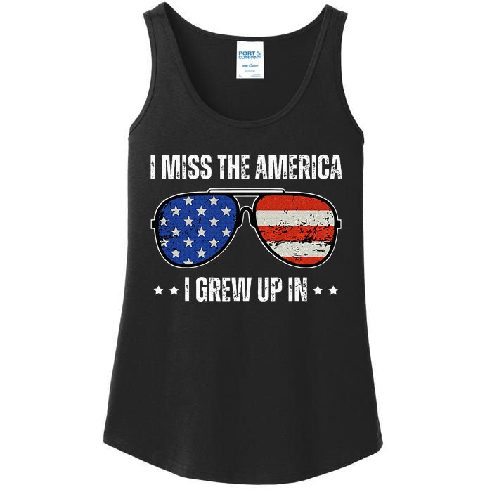 Vintage I Miss The America I Grew Up In Usa Flag Sunglasses Ladies Essential Tank