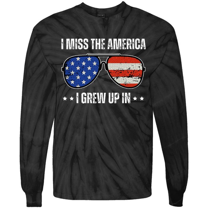 Vintage I Miss The America I Grew Up In Usa Flag Sunglasses Tie-Dye Long Sleeve Shirt