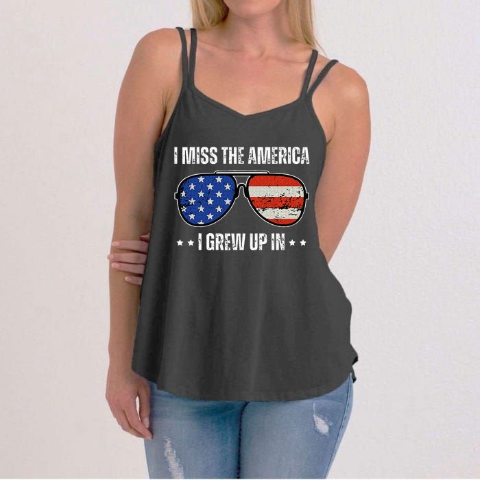 Vintage I Miss The America I Grew Up In Usa Flag Sunglasses Women's Strappy Tank