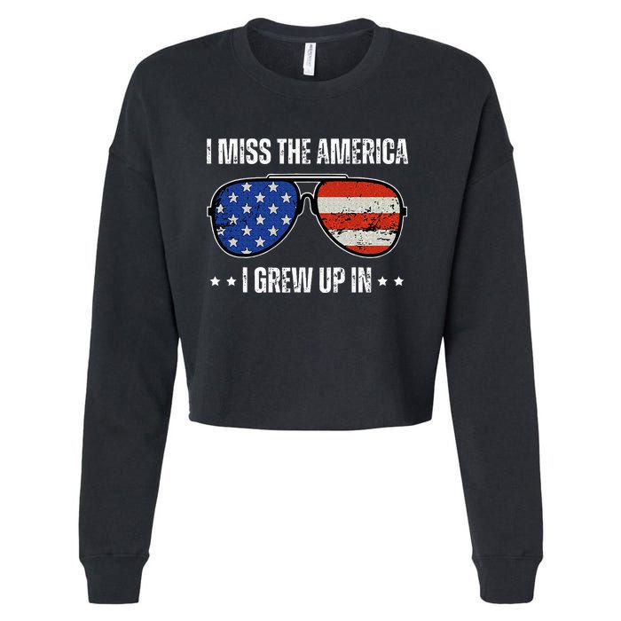 Vintage I Miss The America I Grew Up In Usa Flag Sunglasses Cropped Pullover Crew