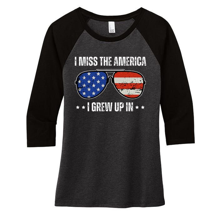 Vintage I Miss The America I Grew Up In Usa Flag Sunglasses Women's Tri-Blend 3/4-Sleeve Raglan Shirt