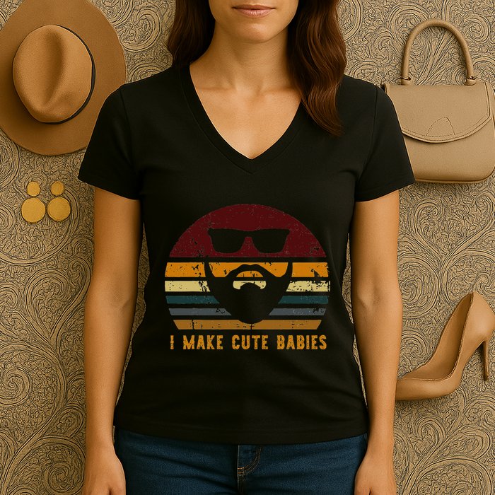 Vintage I Make Cute Babies Funny Confident Dads Women's V-Neck T-Shirt