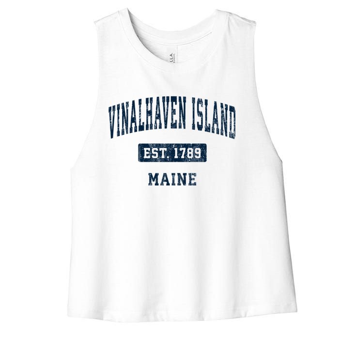 Vinalhaven Island Maine Me Vintage Sports Established Women's Racerback Cropped Tank