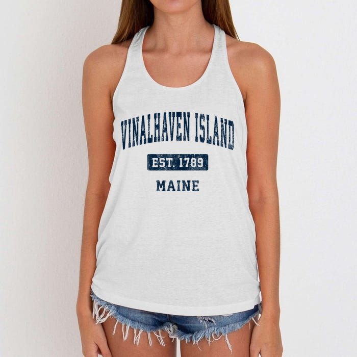 Vinalhaven Island Maine Me Vintage Sports Established Women's Knotted Racerback Tank