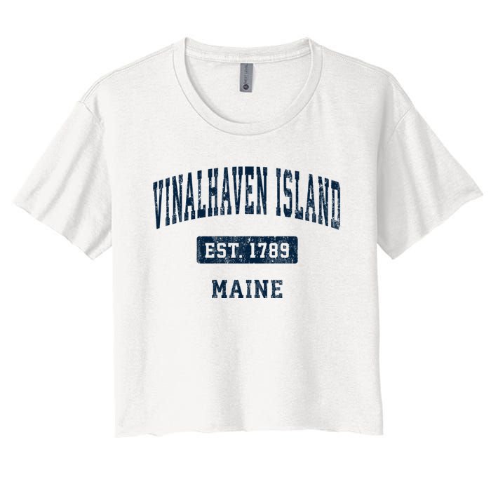 Vinalhaven Island Maine Me Vintage Sports Established Women's Crop Top Tee