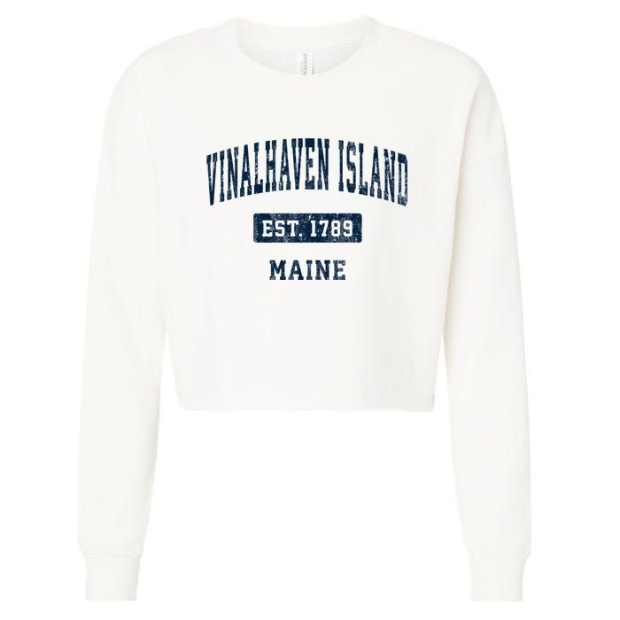 Vinalhaven Island Maine Me Vintage Sports Established Cropped Pullover Crew