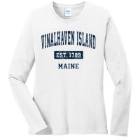 Vinalhaven Island Maine Me Vintage Sports Established Ladies Long Sleeve Shirt