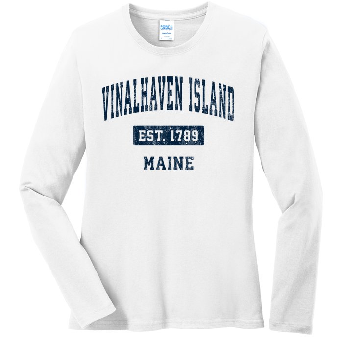 Vinalhaven Island Maine Me Vintage Sports Established Ladies Long Sleeve Shirt