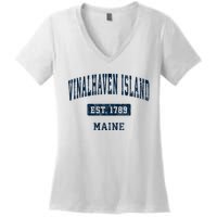 Vinalhaven Island Maine Me Vintage Sports Established Women's V-Neck T-Shirt