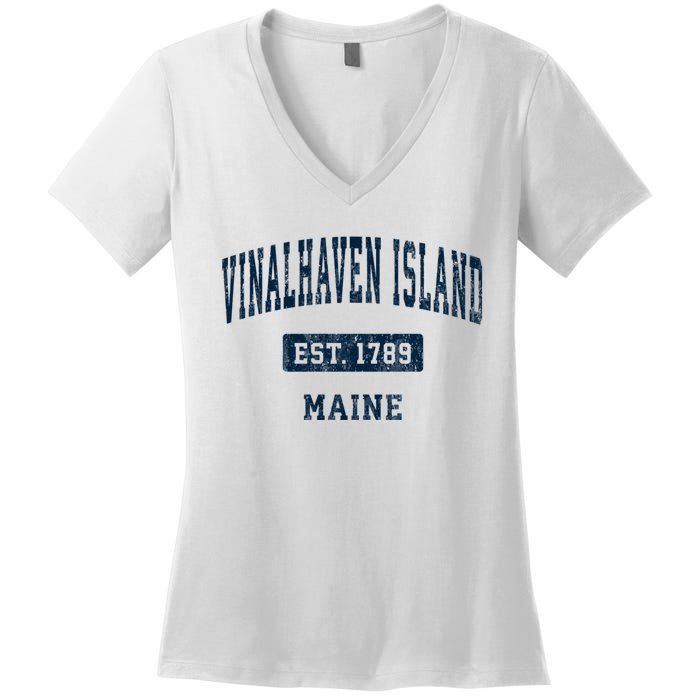 Vinalhaven Island Maine Me Vintage Sports Established Women's V-Neck T-Shirt