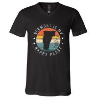 Vermont Is My Happiest Place Vt State Vacation Montpelier V-Neck T-Shirt