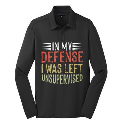 vintage In my defense i was left unsupervised Silk Touch Performance Long Sleeve Polo