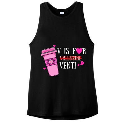 V Is Not For Valentine But Venti Coffee Funny Valentines Day Ladies PosiCharge Tri-Blend Wicking Tank