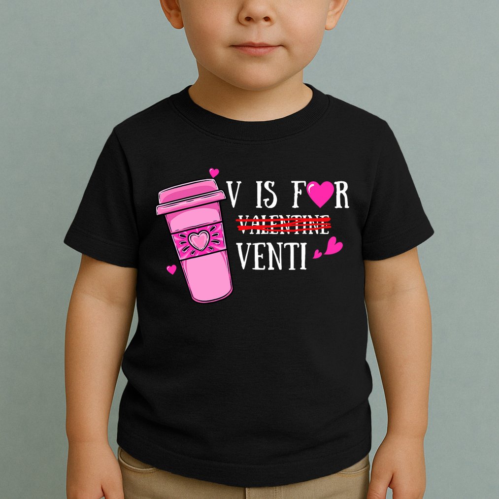 V Is Not For Valentine But Venti Coffee Funny Valentines Day Toddler T-Shirt