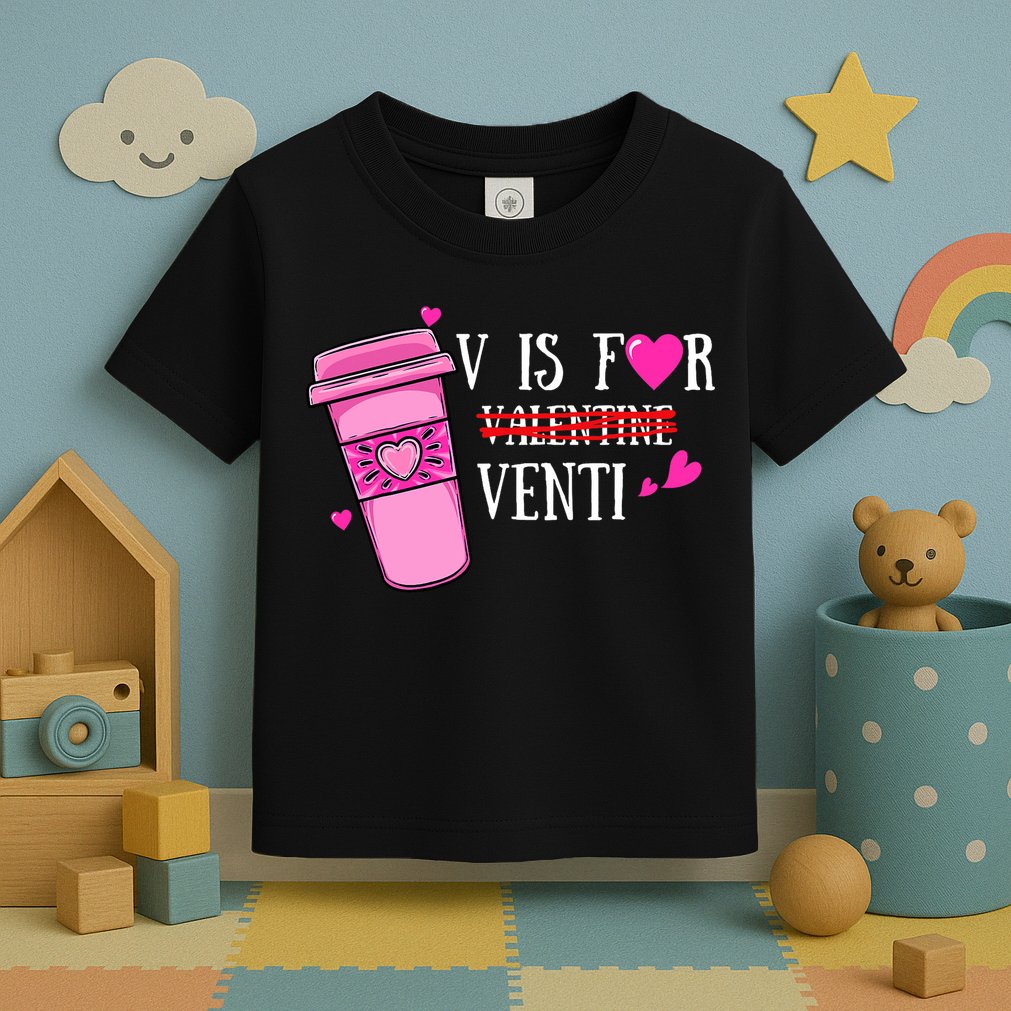 V Is Not For Valentine But Venti Coffee Funny Valentines Day Toddler T-Shirt