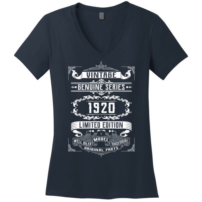 Vintage 100th Birthday Genuine Series 1920 Women's V-Neck T-Shirt