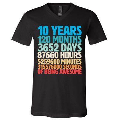 Vintage 10th Birthday 10 Years Old Being Awesome V-Neck T-Shirt