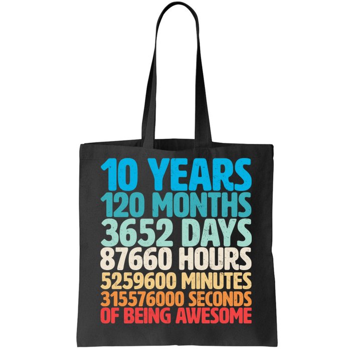 Vintage 10th Birthday 10 Years Old Being Awesome Tote Bag