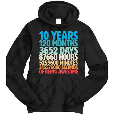 Vintage 10th Birthday 10 Years Old Being Awesome Tie Dye Hoodie