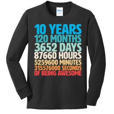 Vintage 10th Birthday 10 Years Old Being Awesome Kids Long Sleeve Shirt