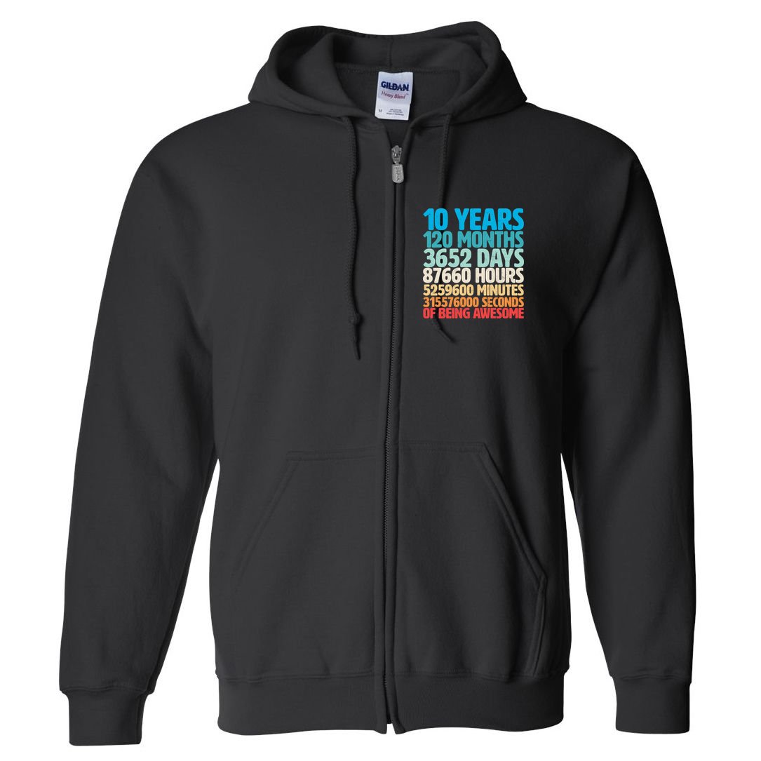 Vintage 10th Birthday 10 Years Old Being Awesome Full Zip Hoodie