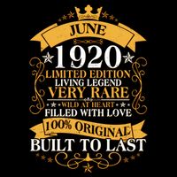 Vintage 1920 Limited Edition June 100th Birthday Cooling Performance Crew T-Shirt