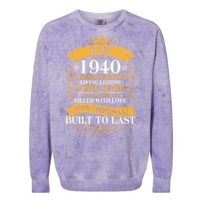 Vintage 1940 Limited Edition June 80th Birthday Colorblast Crewneck Sweatshirt