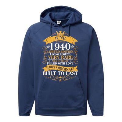 Vintage 1940 Limited Edition June 80th Birthday Performance Fleece Hoodie