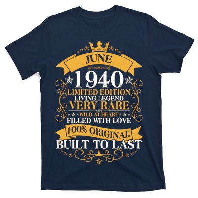 Vintage 1940 Limited Edition June 80th Birthday T-Shirt