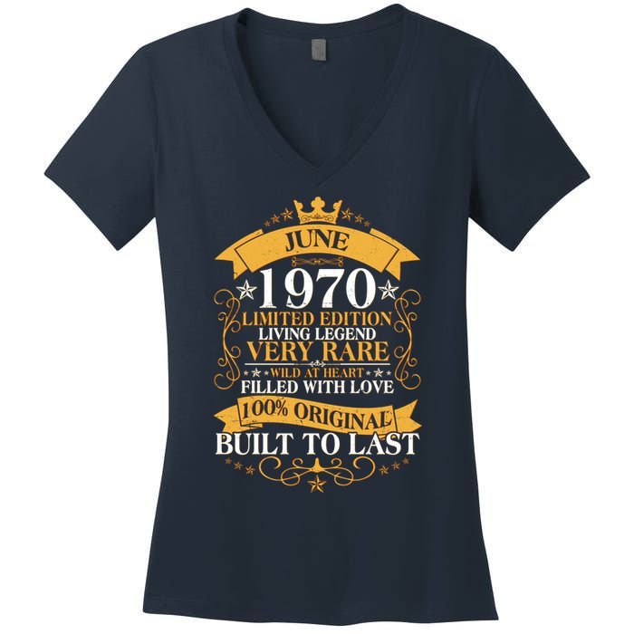 Vintage 1970 Limited Edition June 50th Birthday Women's V-Neck T-Shirt