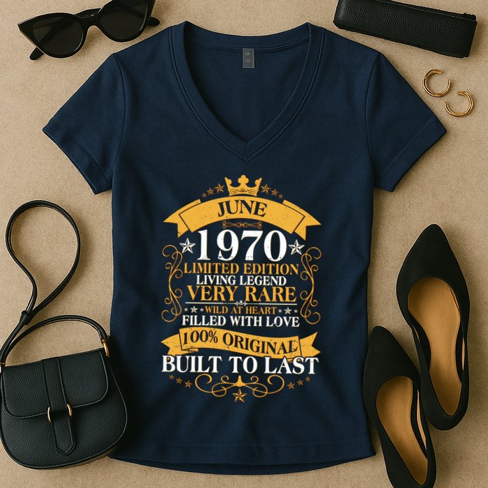 Vintage 1970 Limited Edition June 50th Birthday Women's V-Neck T-Shirt