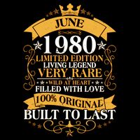 Vintage 1980 Limited Edition June 40th Birthday Tall T-Shirt
