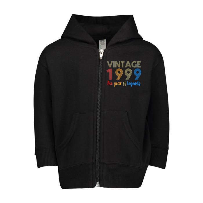 Vintage 1999 The Year Of Legends 21st Birthday Toddler Zip Fleece Hoodie