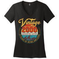 Vintage 2000 Quarantine Edition 21 Years of Being Awesome Birthday Women's V-Neck T-Shirt