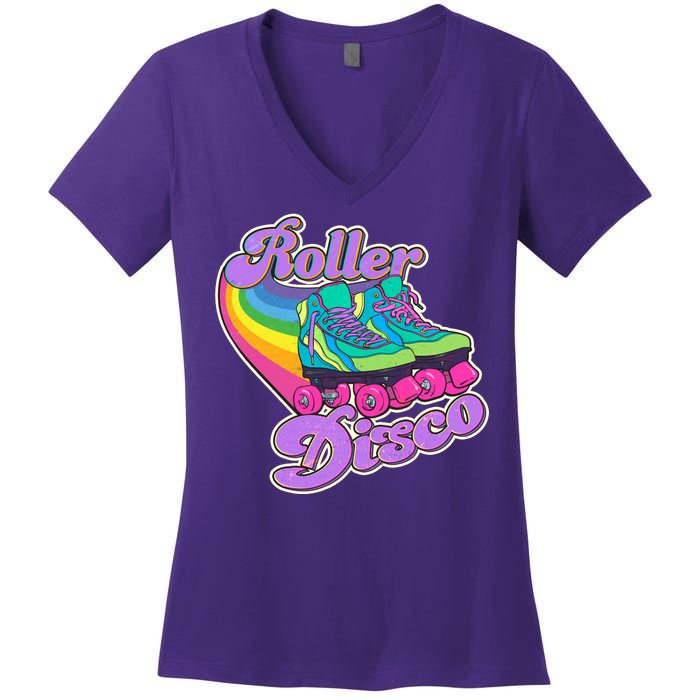 Vintage 80s Retro Roller Disco Skates Women's V-Neck T-Shirt