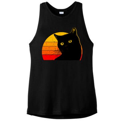 Vintage 80's Style Black Cat Retro Sun Ladies PosiCharge Tri-Blend Wicking Tank