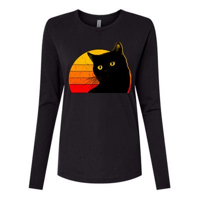 Vintage 80's Style Black Cat Retro Sun Womens Cotton Relaxed Long Sleeve T-Shirt