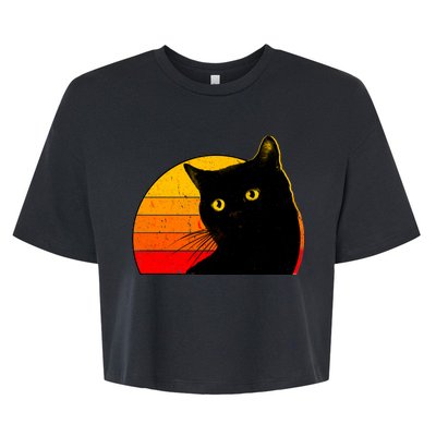 Vintage 80's Style Black Cat Retro Sun Bella+Canvas Jersey Crop Tee