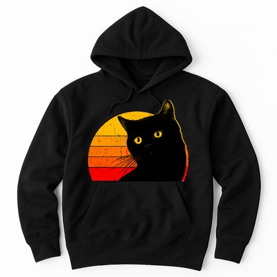 Vintage 80's Style Black Cat Retro Sun Hoodie