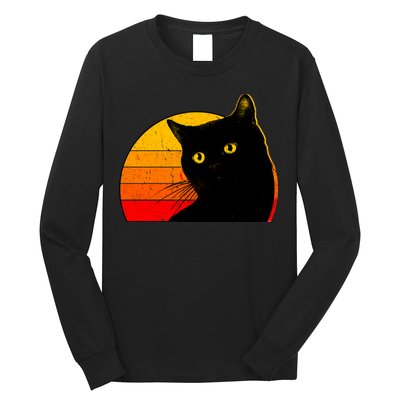Vintage 80's Style Black Cat Retro Sun Long Sleeve Shirt
