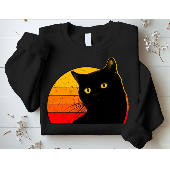 Vintage 80's Style Black Cat Retro Sun Sweatshirt