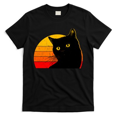 Vintage 80's Style Black Cat Retro Sun T-Shirt