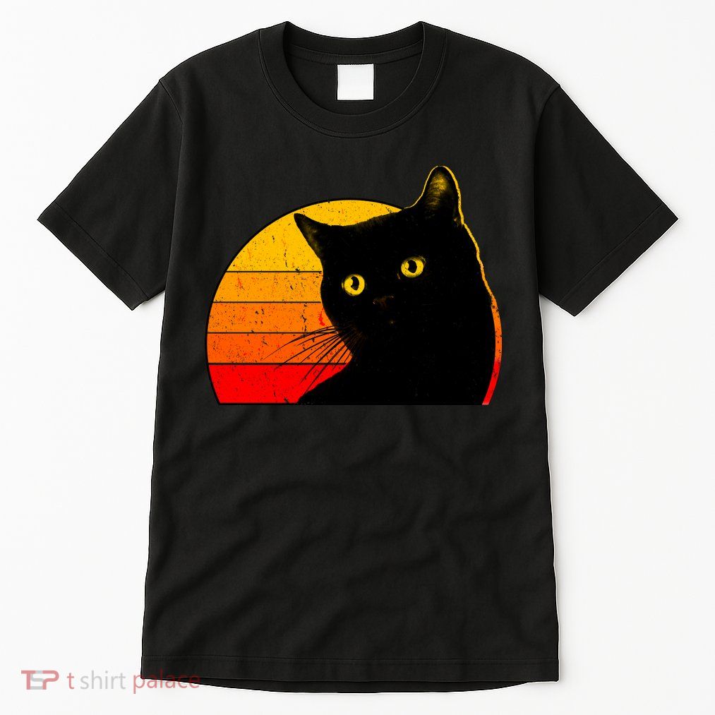 Vintage 80's Style Black Cat Retro Sun Tall T-Shirt