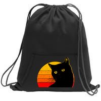 Vintage 80's Style Black Cat Retro Sun Sweatshirt Cinch Pack Bag