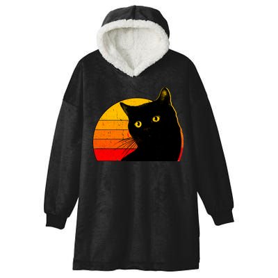 Vintage 80's Style Black Cat Retro Sun Hooded Wearable Blanket