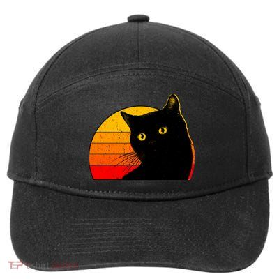 Vintage 80's Style Black Cat Retro Sun 7-Panel Snapback Hat