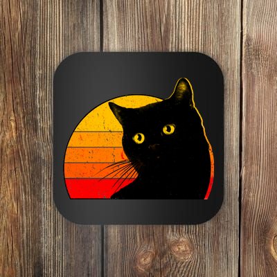 Vintage 80's Style Black Cat Retro Sun Coaster