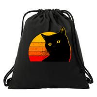 Vintage 80's Style Black Cat Retro Sun Drawstring Bag